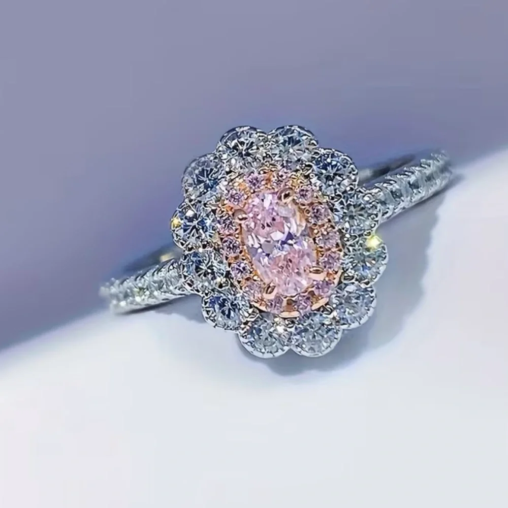 🆕 Beautiful Pink Moissanite Gemstone and Silver Engagement Band Ring - SIZE 7